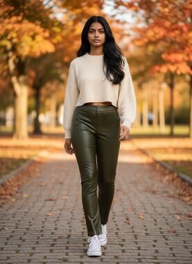 Hue Leggings Olive green faux leather size XS NWT
